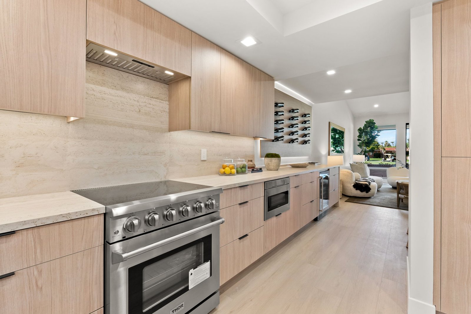 Beautiful modern kitchen in Southern California with premium custom cabinetry made by Laval for a clean, light tone.