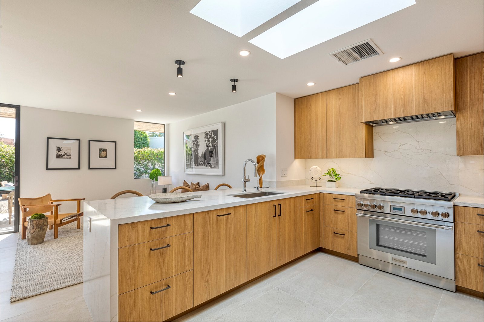 Warm and beautiful custom cabinetry set by Laval for Palm Springs kitchen.